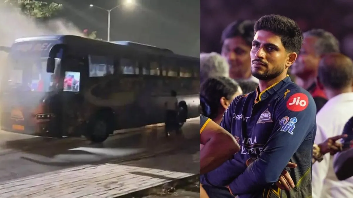Gujarat Titans’ team bus catches fire after IPL 2026 Final loss to RCB, players safely evacuated